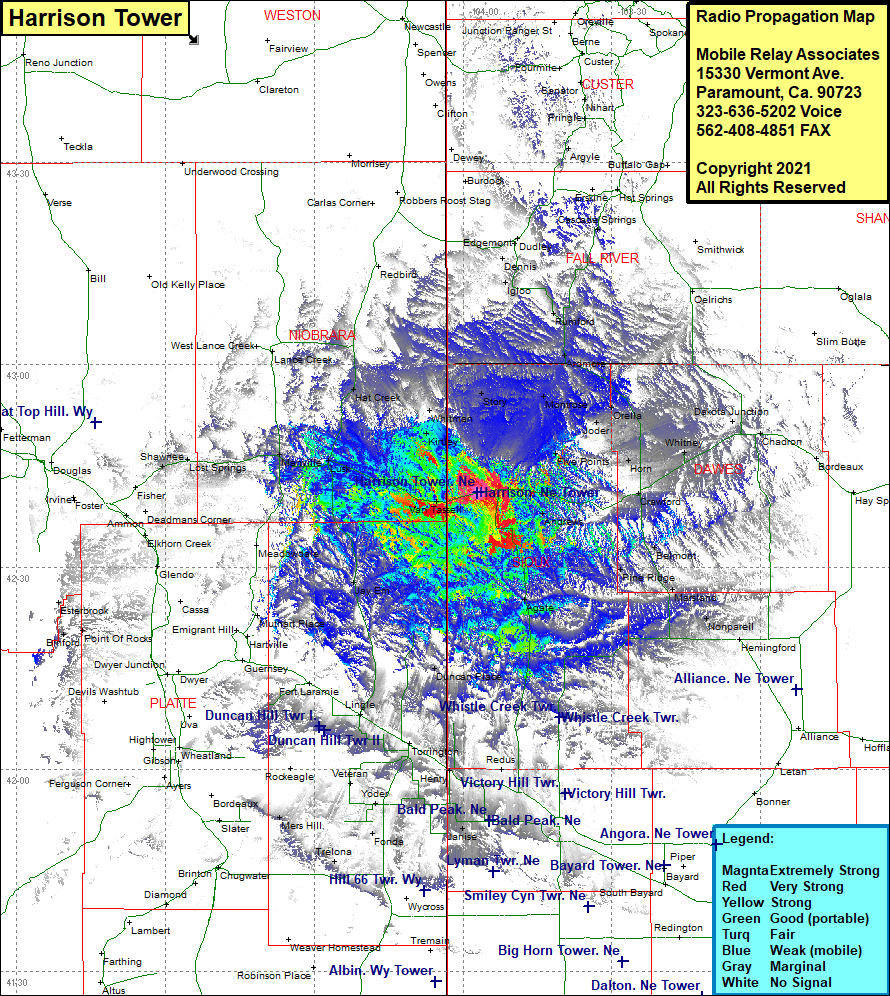 heat map radio coverage Harrison Tower